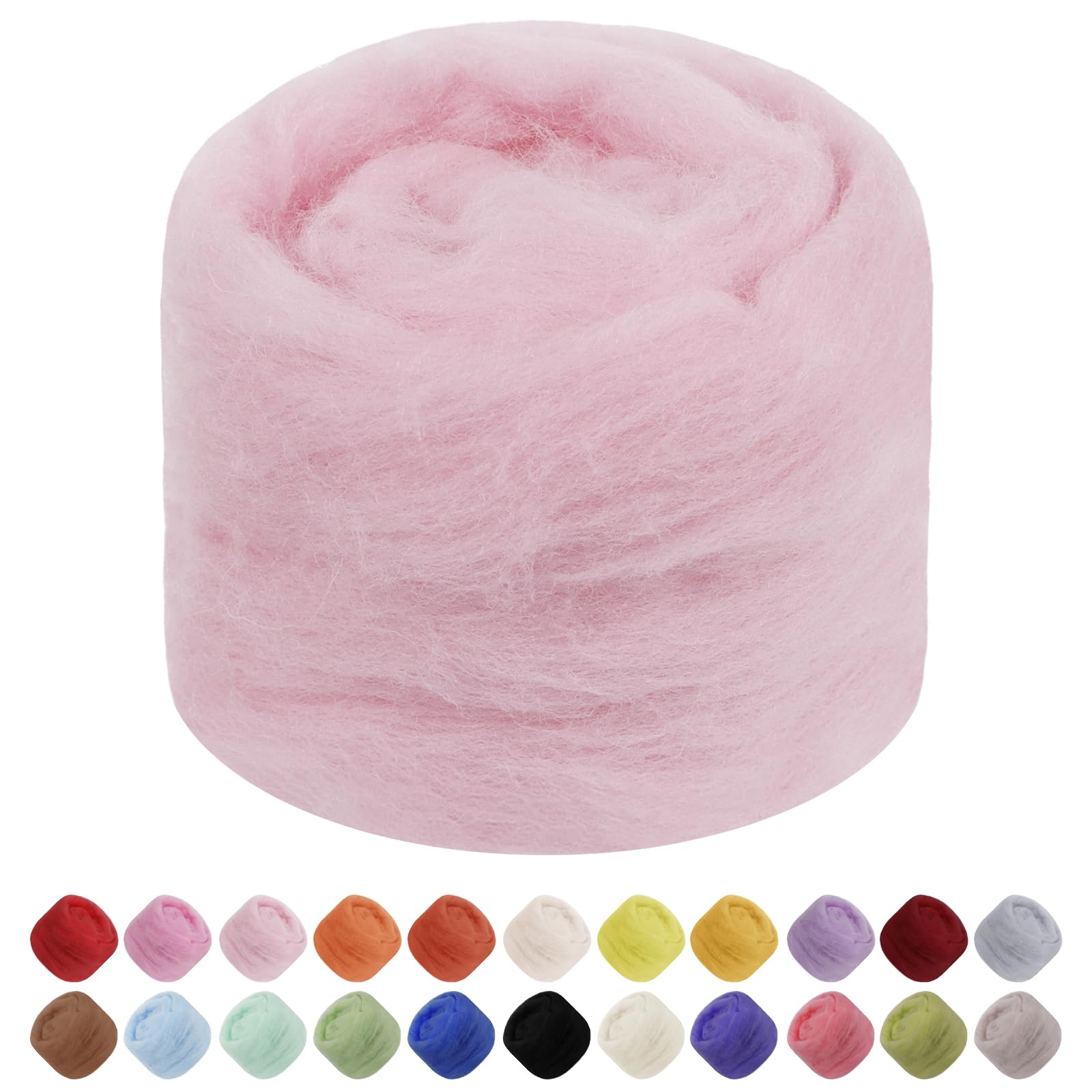 JeogYong Needle Felting Wool, 1.76oz Wool Roving Chunky Wool Yarn, Pink Wool Roving Yarn for Needle Felting, Wet Felting, Felting Projects, DIY Crafts