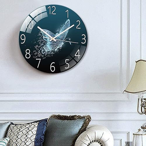 Miniatura 4 de Nutteri Reloj de pared redondo de 12 pulgadas silencioso sin tictac funciona con pilas lente de vidrio templado reloj decorativo de cuarzo para sala