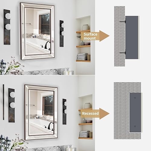 Miniatura 5 de Metro - Botiquín retro con cuentas, montaje en superficie o empotrado, 3 estantes de vidrio ajustables, libertad de instalación con puerta oscilante