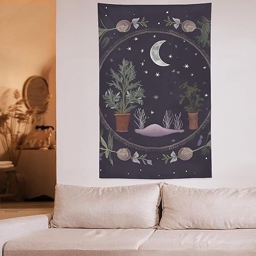 Miniatura 4 de BAHELS Tapiz de fase lunar de naturaleza, plantas bohemias, estéticas, pósteres de flores, tapiz de tela para dormitorio, decoración de pared para