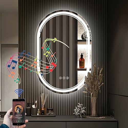24''X36'' Oval LED Bathroom Mirror with Lights, Built-in Bluetooth Speaker,