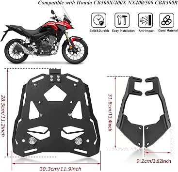 Compatible with Honda CB500X/400X NX400/500 Motorcycle Rear Luggage Rack Metal Cargo Carrier Racks Top Box Holder Support Bracket Fast Installation Extended Seat Shelf Motorbike Accessories