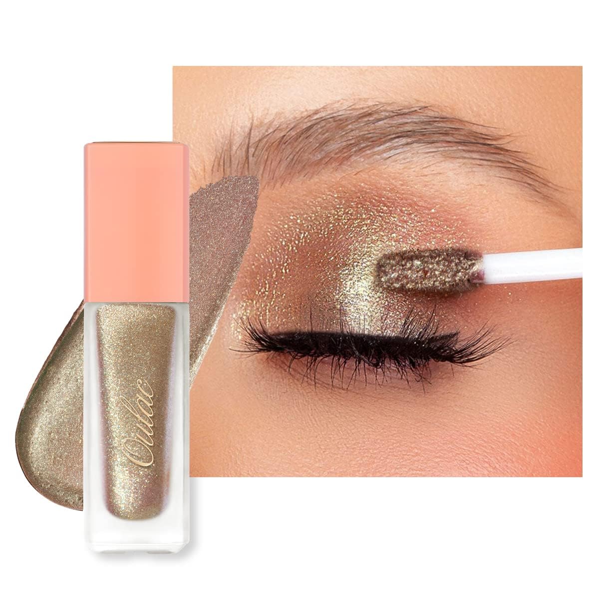 Oulac Glitzer Lidschatten Flüssig Metallic Hellgold Lidschatten| Liquid Eyeliner mit feinem Funkeln| Glitzer Finish Glattes Schimmer Augen Make-up| Vegan& Cruelty-Free, 6.8g (21)