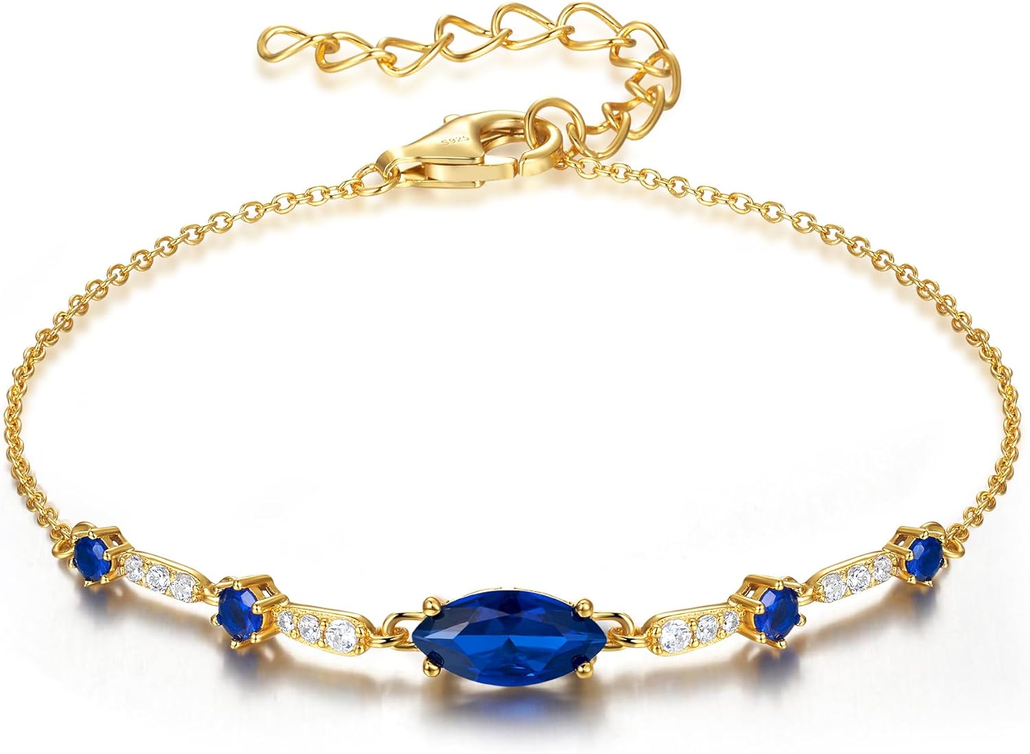 E Gifts for Her Birthstone Bracelets: 5A CZ REAL 18K White/Yellow Gold Plated 925 Sterling Silver Charm Chain Link Bracelet - Birthday Gift for Women Wife Mom Daughter Girlfriend