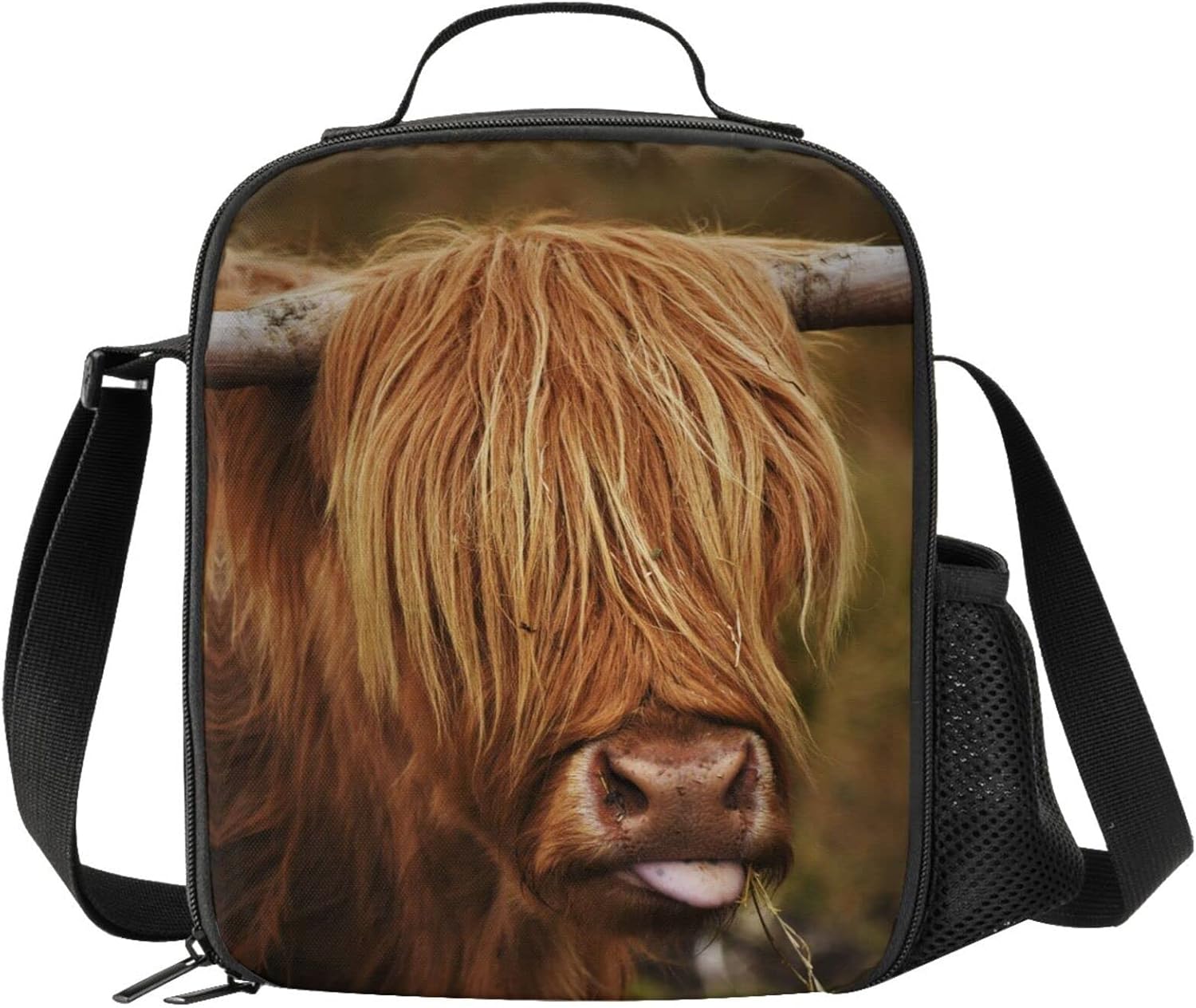 Highland Cow Lunch Box Insulated Lunch Bag for Kids with Side Pocket
