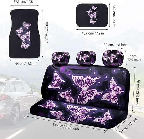 Miniatura 4 de Frienda Juego completo de 24 fundas de asiento de automóvil con diseño de mariposa, accesorios para automóvil, fundas para volante, almohadillas