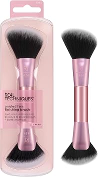 Real Technics Angled Fan Finishing Brush, Double Sided Makeup Tools, Blush, Bronzer & Contour, 2 in 1 Face Brush for Liquid, Cream, Powder, Vegan & Cruelty Free, Travel Friendly, 1 Piece