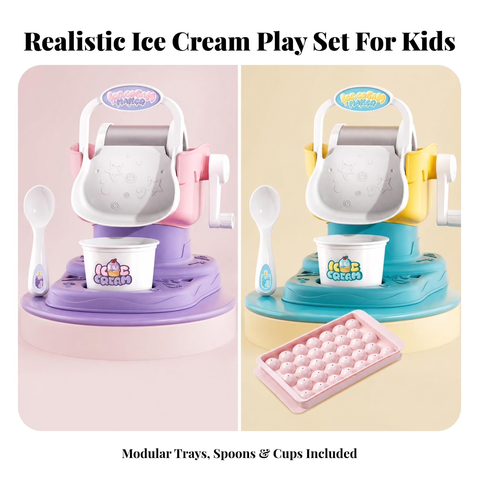 Eismaschinen-Spielset mit Becher und Löffel fördert Feinmotorik Rollenspiel Eismaschine freundlich Rollenspiel-Eiscreme-Set für Vorschul, Lila