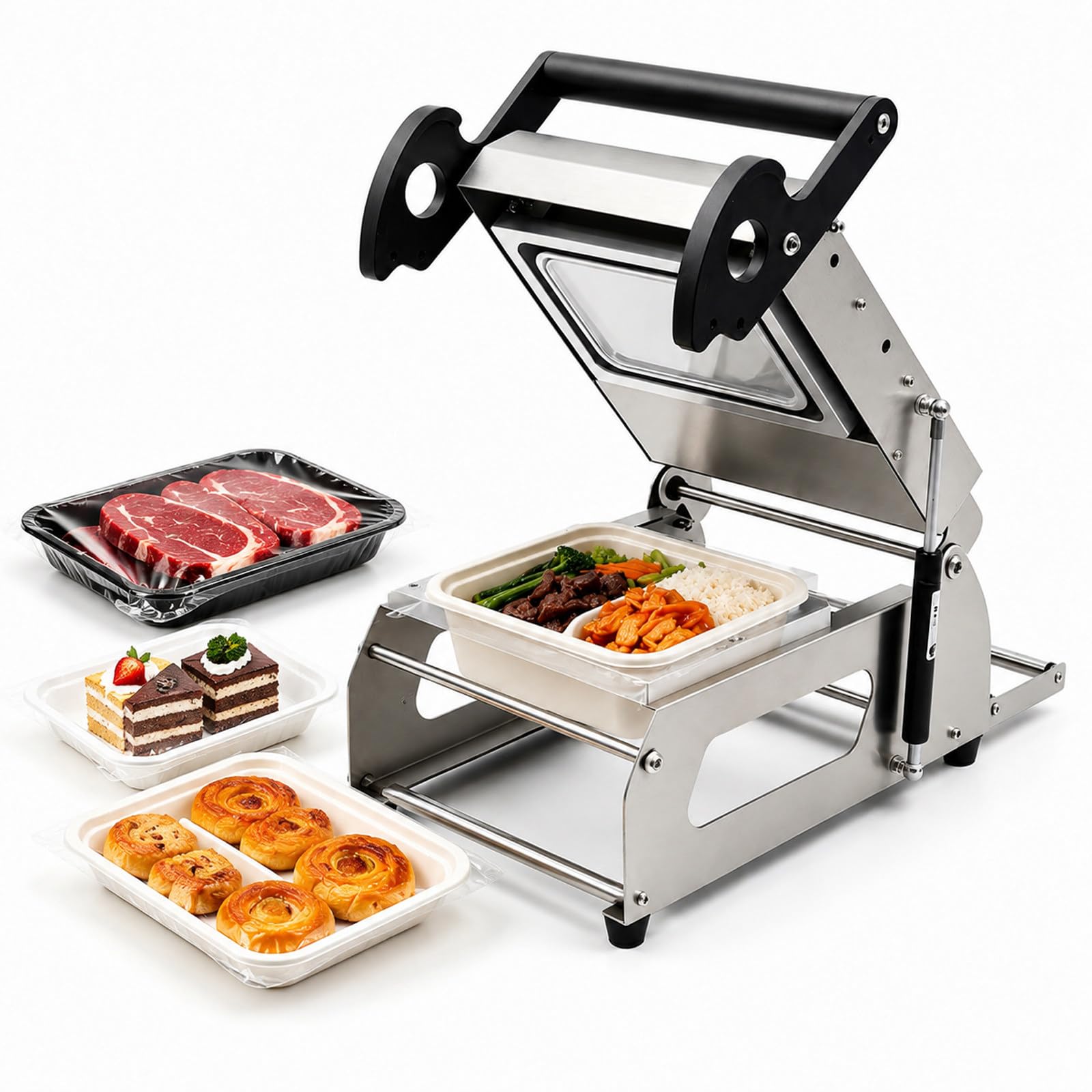 JIYINGHUI Semi-Automatic Tray Food Sealing Machine, Stainless Steel Construction, 30s Heating, 7–8 Trays/Min,480 Trays/Hour,For Takeout, Bakery, Food Service Industry (0.6–0.8kW) FR160E-220 * 160mm