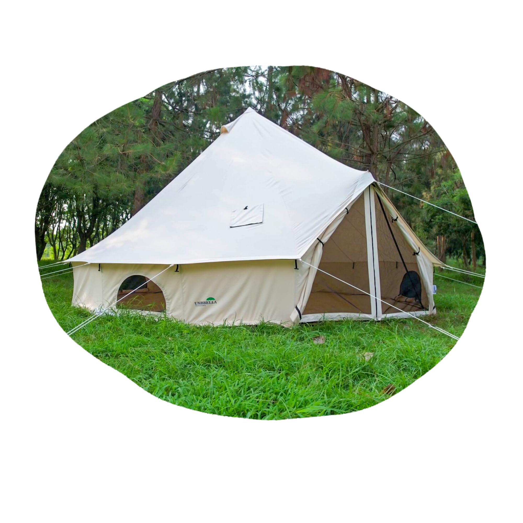 Bell Tent 100% Cotton Canvas – All-Season, Waterproof, Weather-Resistant, and Breathable Camping Tents for Glamping, Festivals, Outdoor Adventures Family Hunting Party