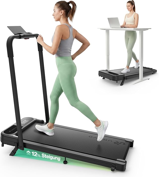 UREVO 2-in-1 Walking Pad, klappbares Laufband mit App für Zuhause | 1–10 km/h, doppelte Stoßdämpfung, Fernbedienung und LED-Anzeige – für Zuhause und Büro