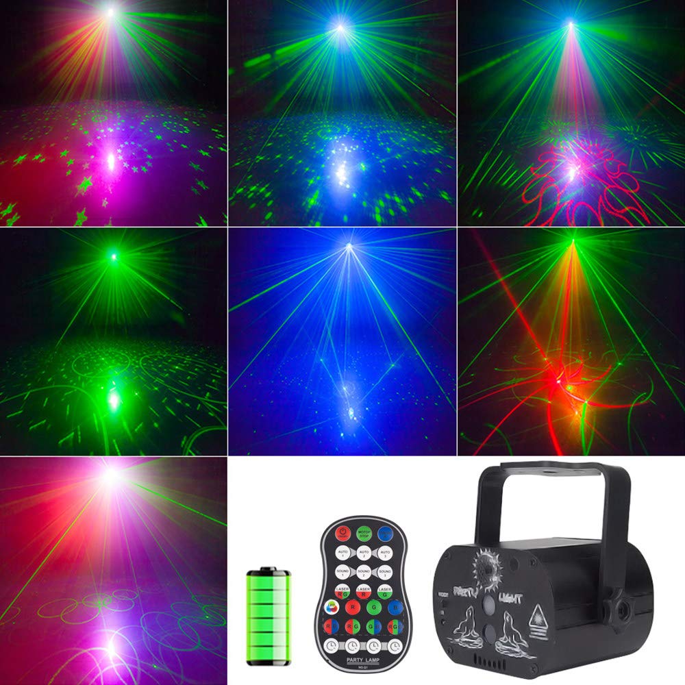 ZH-VBC DJ Disco Stage Light, 60 Patterns Red Green Blue Led Lights, Projector Sound Activated Remote Control RGB Stage Lighting for Dance Bar House Show Decoration Holiday Parties,battery