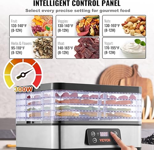Miniatura 5 de VEVOR Máquina deshidratadora de alimentos, deshidratador de frutas de 5 bandejas, secadora eléctrica de alimentos de 300 W con temporizador