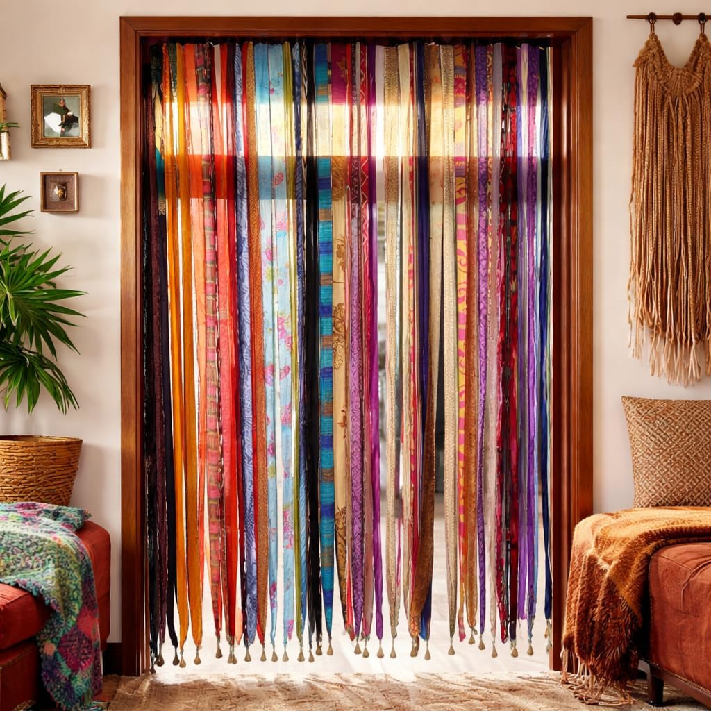 Amazon.com: Old Silk Sari Hippie Ribbon Curtain Handmade Boho Doorway ...