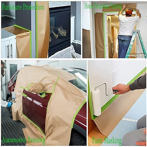 Miniatura 2 de Papel de enmascarar precintado para pintar cinta y papel para pintores, rollo de papel protector adhesivo de pintura para protección de automóviles