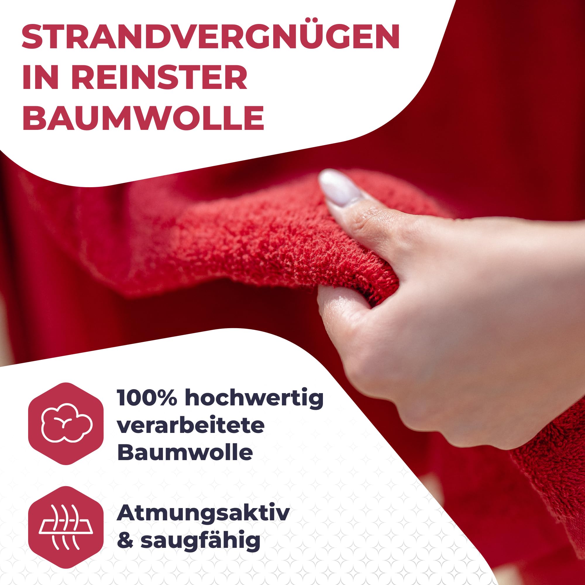 Strandtuch XXL Rot, 100% Baumwolle, 155x220cm - XXL Strandhandtuch - Badetuch in Übergröße -Duschhandtuch, Badehandtuch & Saunatuch