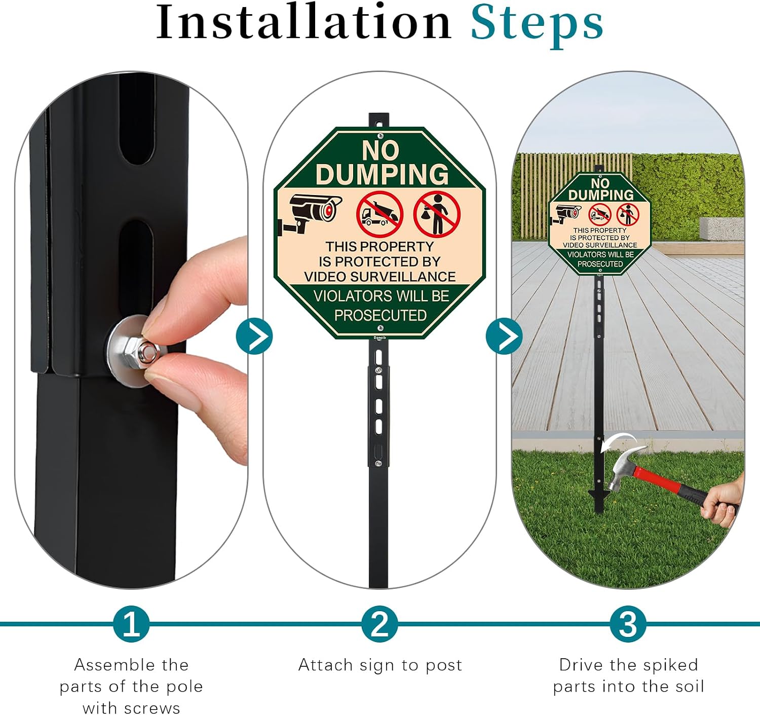 52'' Metal Yard Sign Stake, Steel Square Sign Post, Heavy Duty Adjustable Pole with Holes for Signs, Sleek Modern Design Holder for Outside Garden Road Parking Ground (1-Pack, 4'4'')