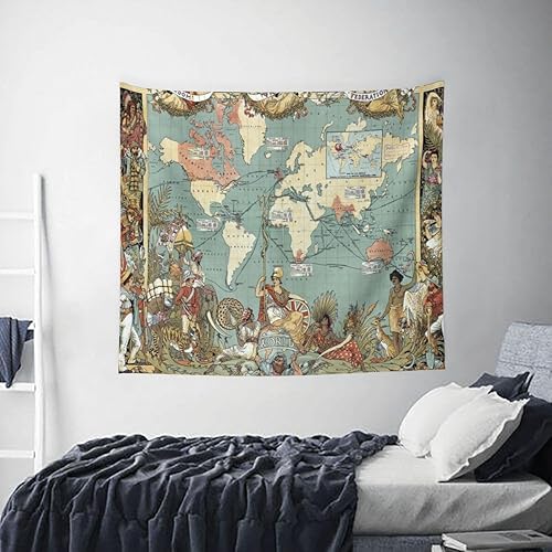 Miniatura 5 de Tapiz de mapa del mundo para colgar en la pared para niños y estudiantes, 60 x 51 pulgadas, mapa del mundo con países y ciudades principales, tapiz