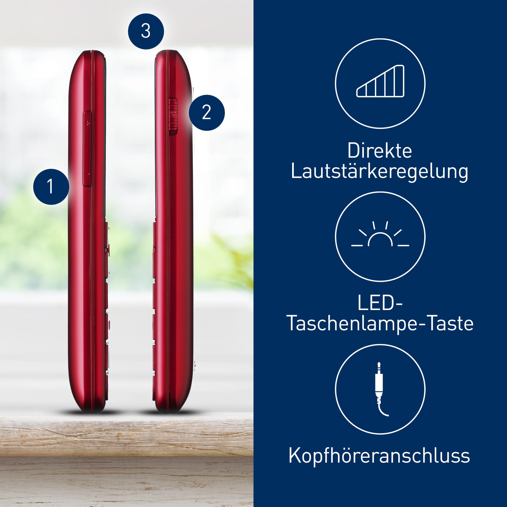 Panasonic KX-TU155EXRN 2G Essentials Handy für Senioren (Ladestation, SOS-Notfalltaste, Prioritätsanruf, Großtastentelefon, hörgerätekompatibel, Bluetooth, UKW-Radio, Kamera) Rot