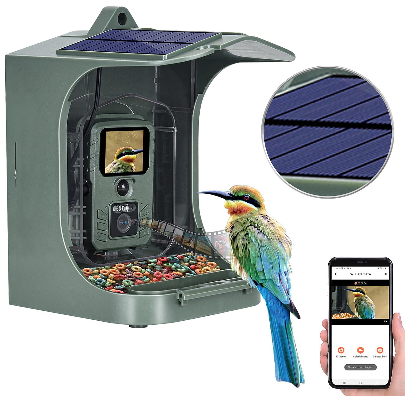 VisorTech Vogelhaus-Kameras Solar: Solar-Vogelhaus & Futterstelle, WLAN-Full-HD-Kamera, Versandrückläufer (mit & App, Vogel, iPad)