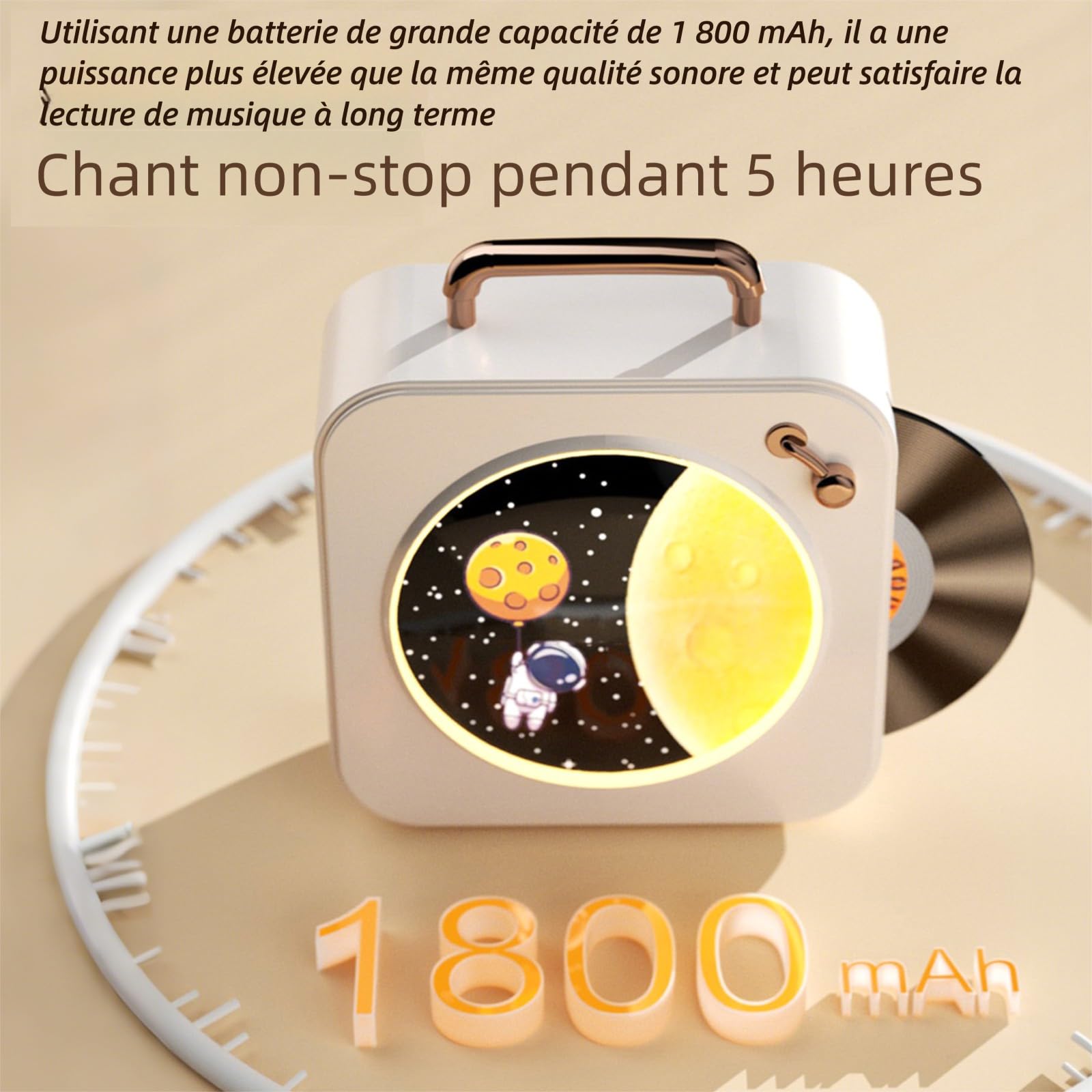 Son Cosmic Melody Starlight, thème de l'espace, lumières LED, audio Bluetooth, style vinyle rétro + Bluetooth/U Disk/TF Card Playback 1800mAh Long-lasting Battery Multifunctional Sound