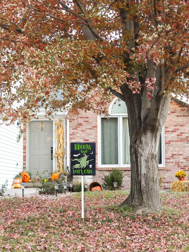 Palo in alluminio da 54,9 cm Decorazione autunnale per esterni Paletto da giardino rustico Autunno Segno da cortile Scopa Capelli Non importa Prato Ornamenti per Portico Giardino Casa Patio Raccolta