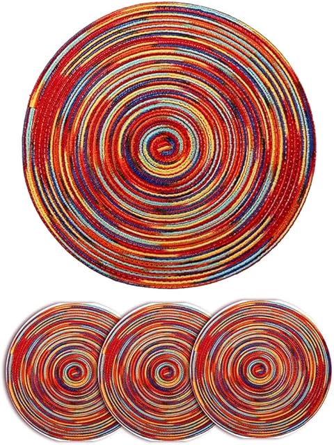 Alnicov 4pcs Cotton Woven Rattan Heat-Resistant Tablema,11.8Inch 30cm Round Placemats Set,Coasters,Kitchen Table Mats,Bowl Mat for Dining Table Kitchen Kitchen Decoration