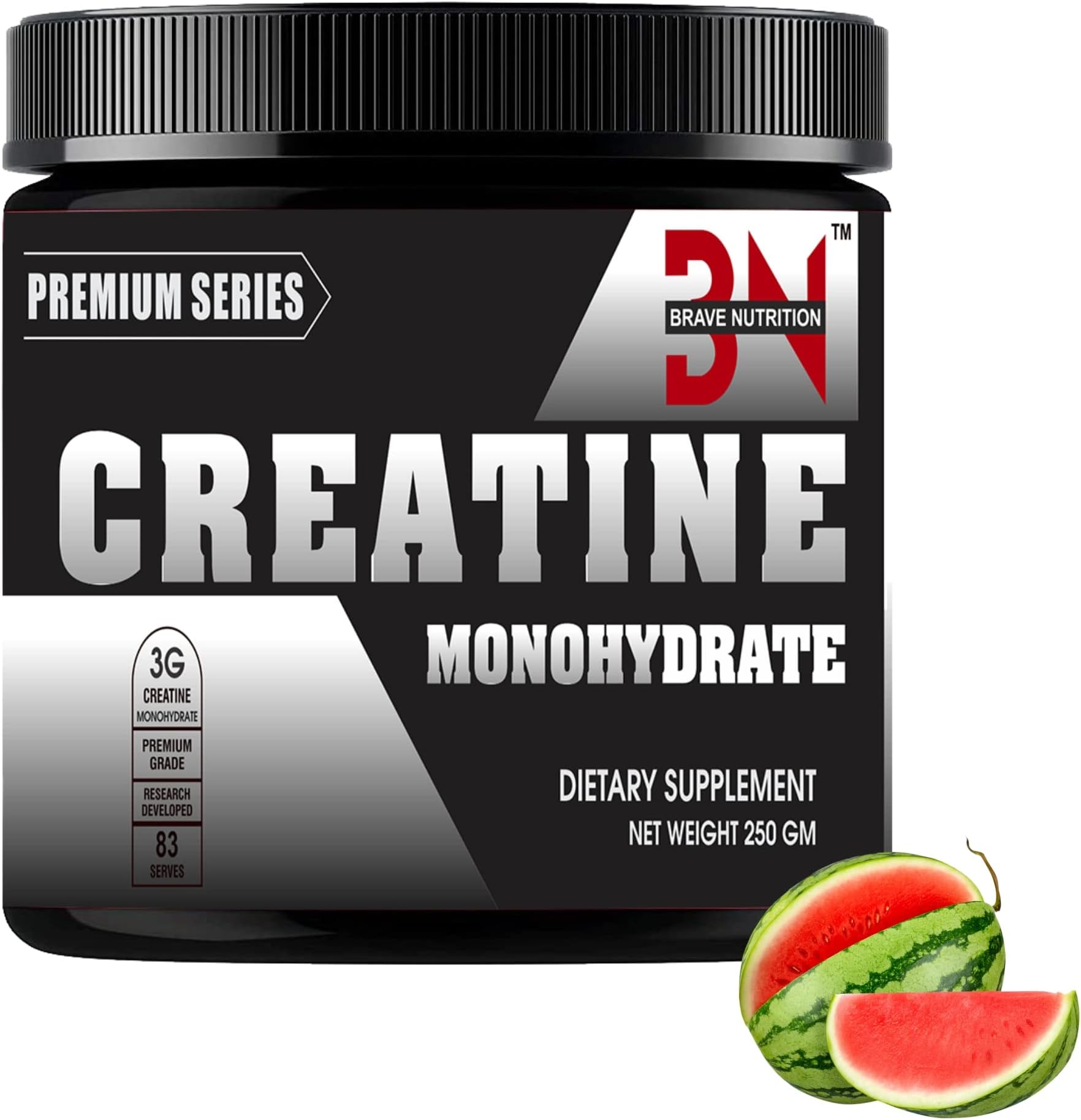 Brave Nutrition Creatine Monohydrate, Strength, Reduce Fatigue, 100% Pure Creatine, Lean Muscle Building, Supports Muscle Growth, Athletic Performance, Recovery [83 Servings, Watermelon Flavor]