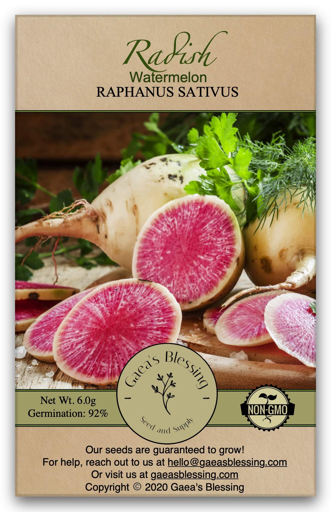 Gaea's Blessing Seeds - Radish Seeds (2.5g) Watermelon Radish Non-GMO Seeds with Easy to Follow Planting Instructions - Heirloom 89% Germination Rate