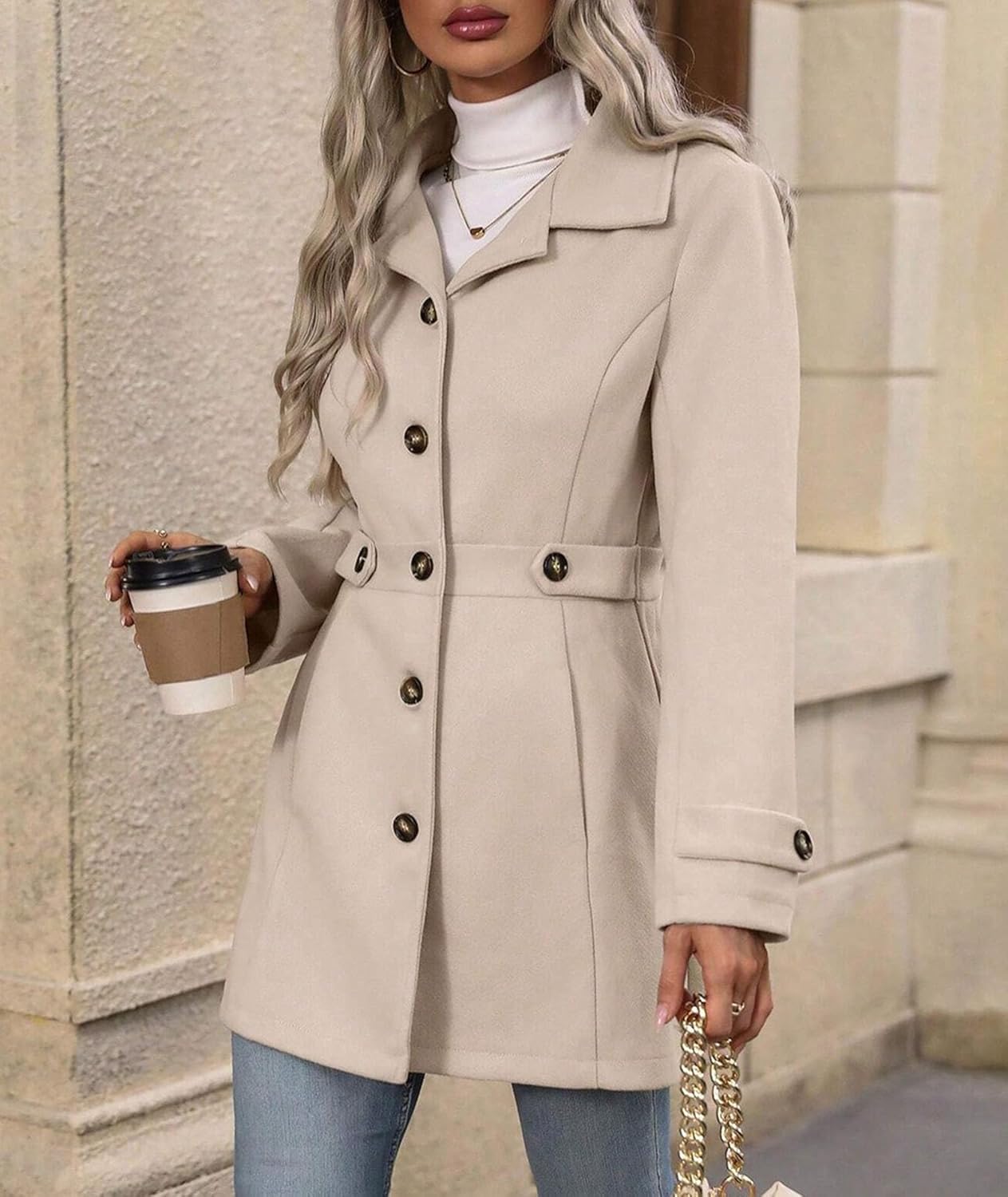 SEMATOMALA Women's Winter Slim Fitted Coat Classic Outwear Overcoat with Pockets Single Breasted Pea Coat