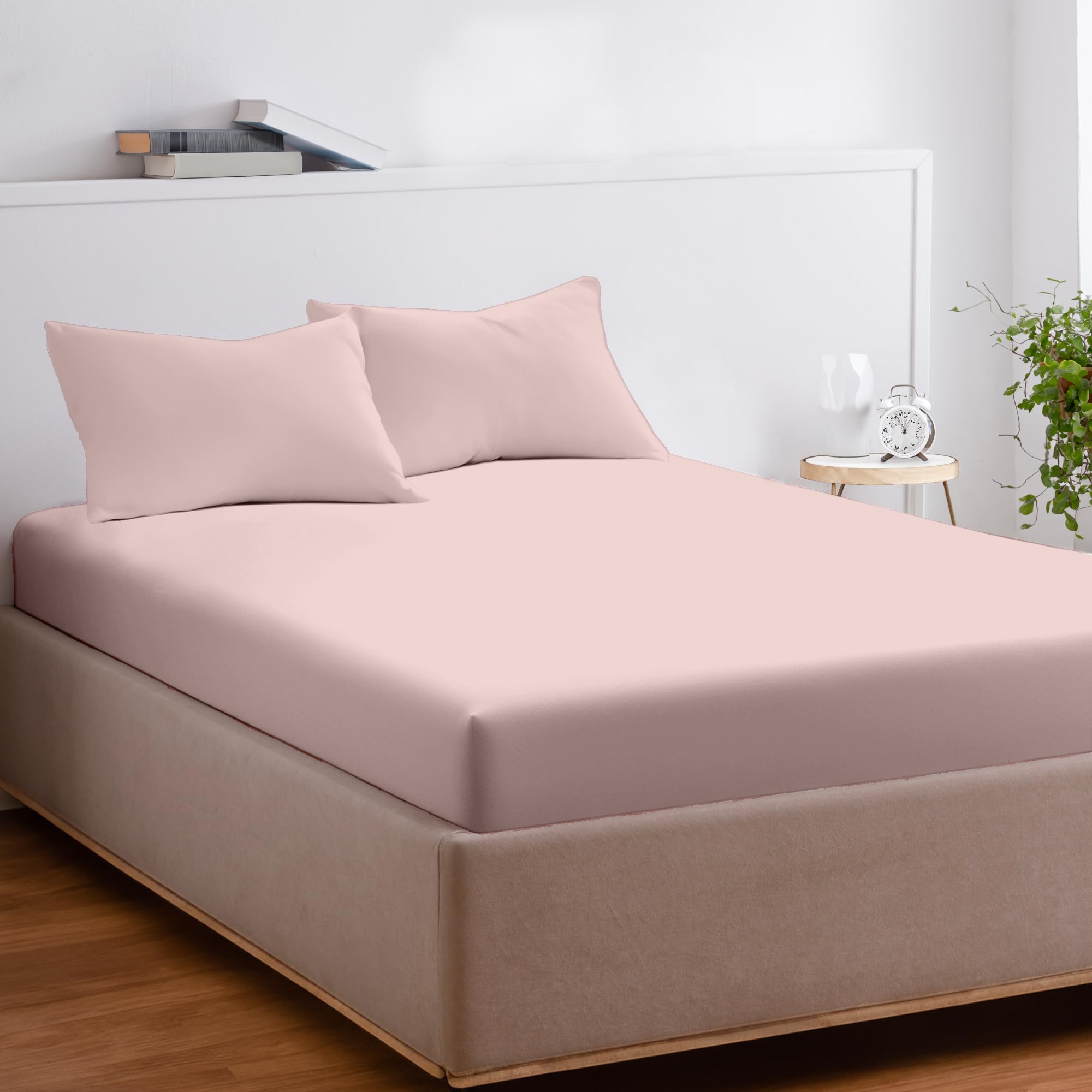 EKOSCIOUS 100% Tencel Lyocell Eucalyptus Sateen Soft Solid, King Size, 40cm Deep Pocket Fitted Bed Sheet, Berry Blush - Breathable, Cool & Softer