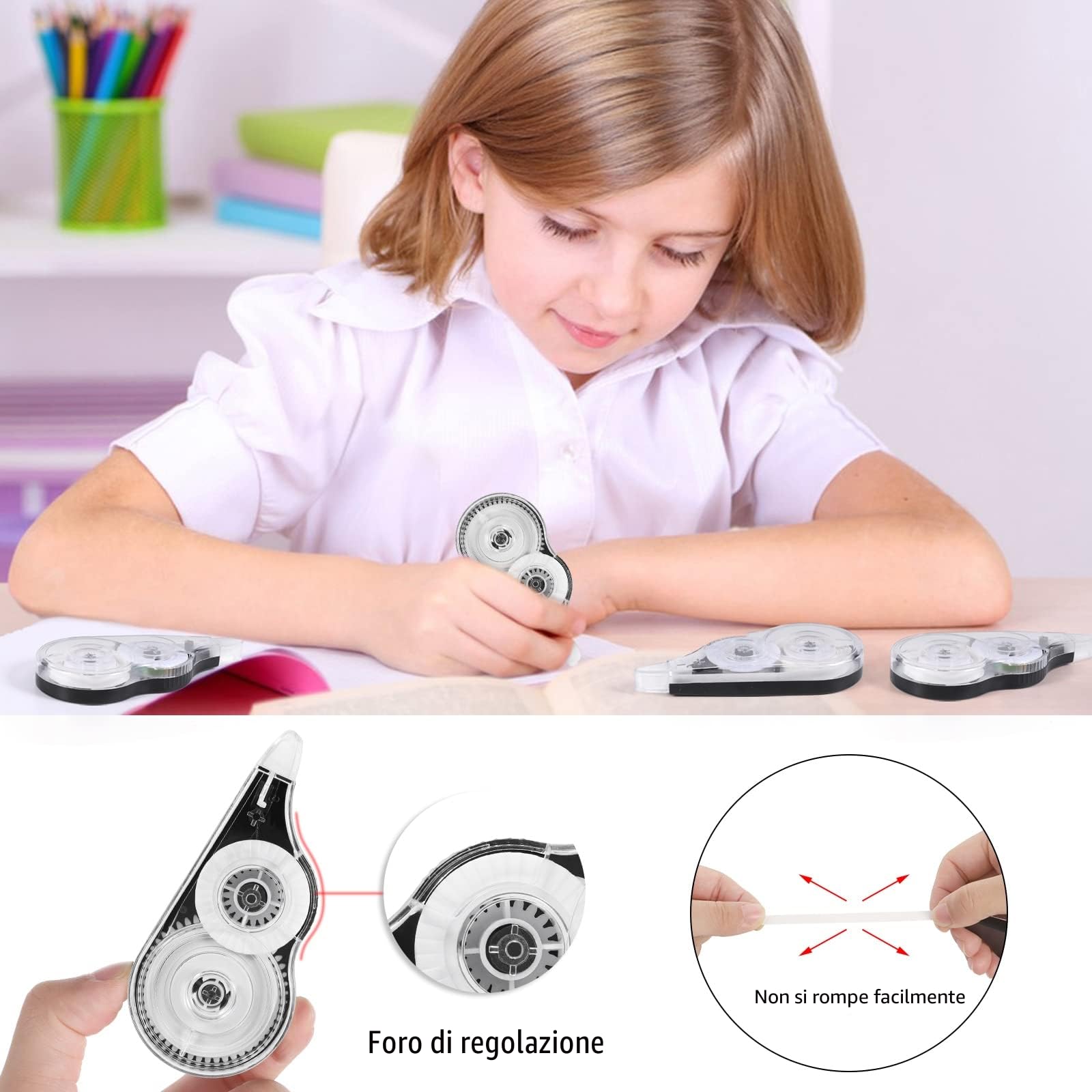 Yoosso 12 Pezzi Bianchetto a Nastro 12m x 5 mm Correttore a Nastro per Ufficio Scuola (Nero)