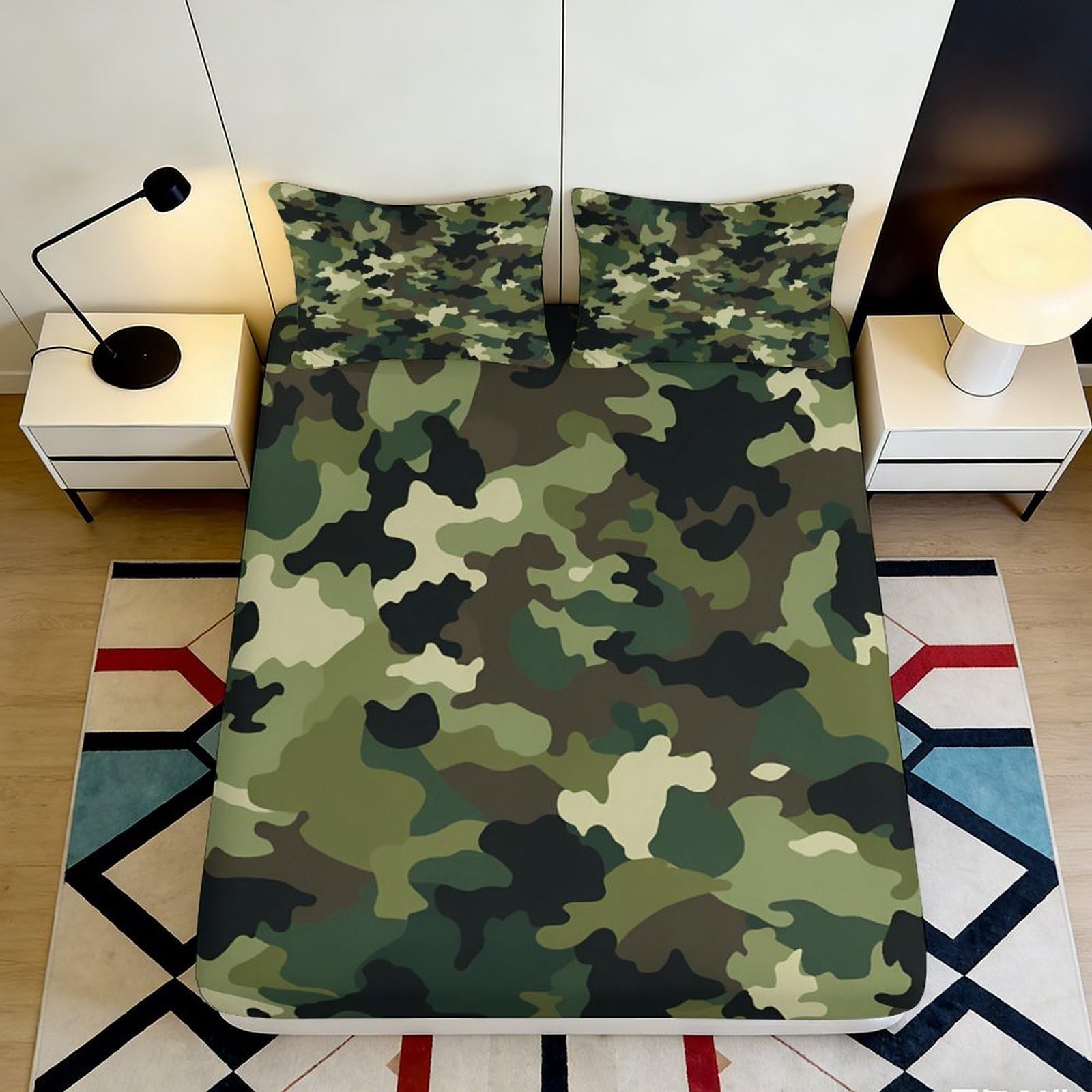3D Printed Camouflage Forest Fitted Sheet Microfiber Soft Breathable Woodland Camo Mattress Cover for Bedroom Dorm Decor 90x200x25cm