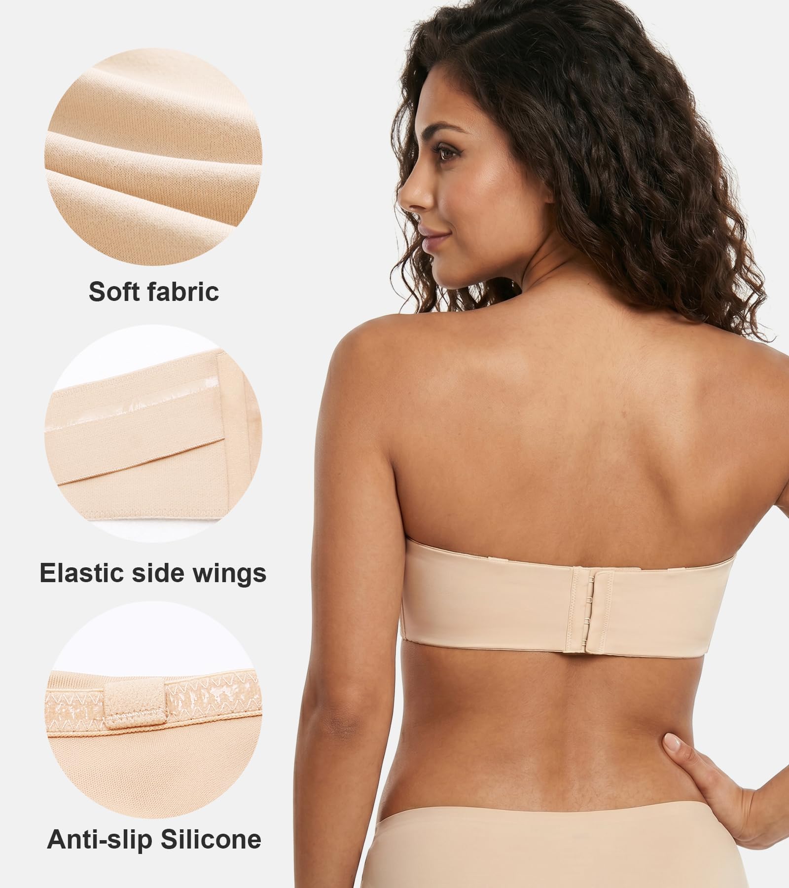 Lemorosy Brasier Reductor sin Tirantes, Busto Grande, Soporte Completo, sin Costuras, Convertible, con Aros, para Mujer, Desnudo/, 85F
