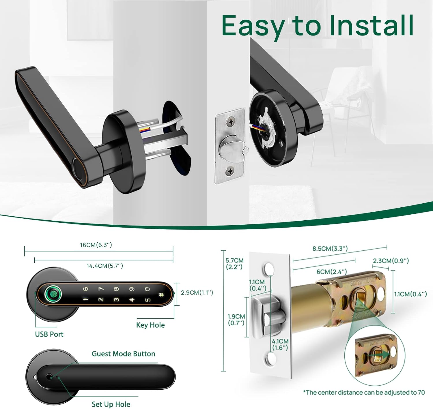 Fingerprint Door Lock, Digital Door Lock, JINJUNYE 3 in 1 Door Locks with Keypads, Smart Lock for Bedroom Home Office and Wooden Door,Brown