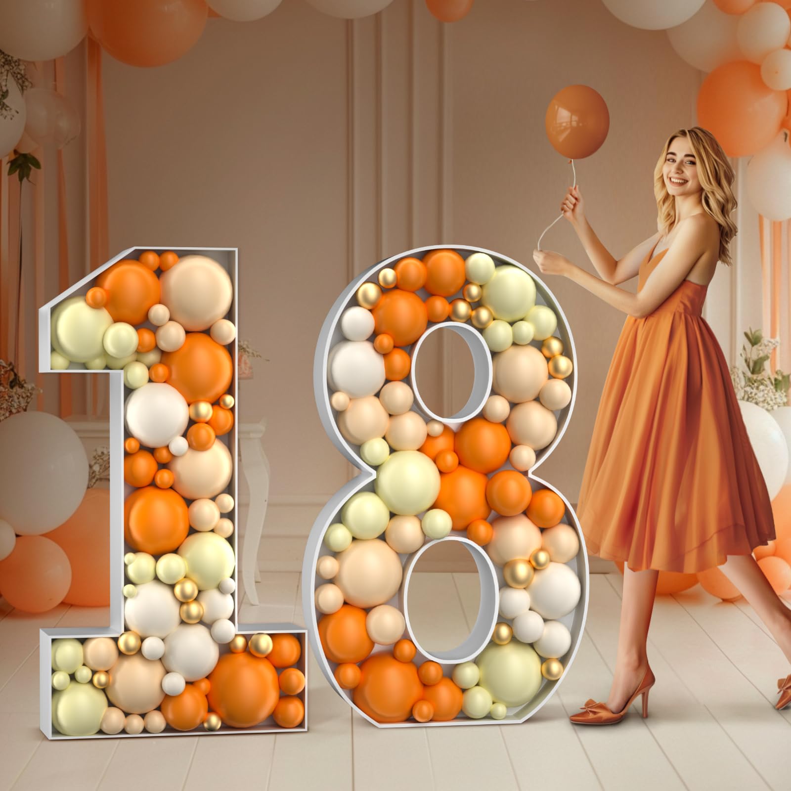 Mosaic Numbers for Balloons 4FT: Large 18th Birthday Decorations Balloon Mosaic Number Frame Marquee Number 18 Anniversary Party Decor Cardboard
