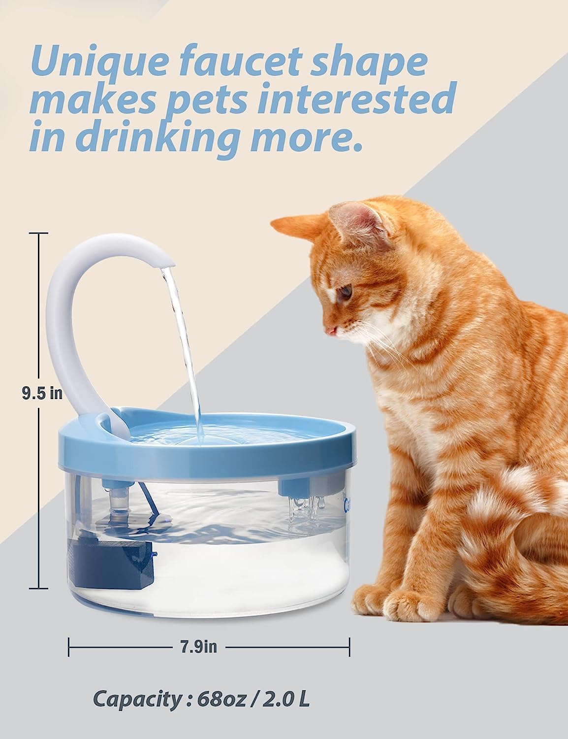 Shandus Cat Water Fountain, 68 oz/2,0L LED Pets Dispenser Dog Water Fountain, Ultra Quiet Automatic Dog Drinking Fountain for Cat and Dog