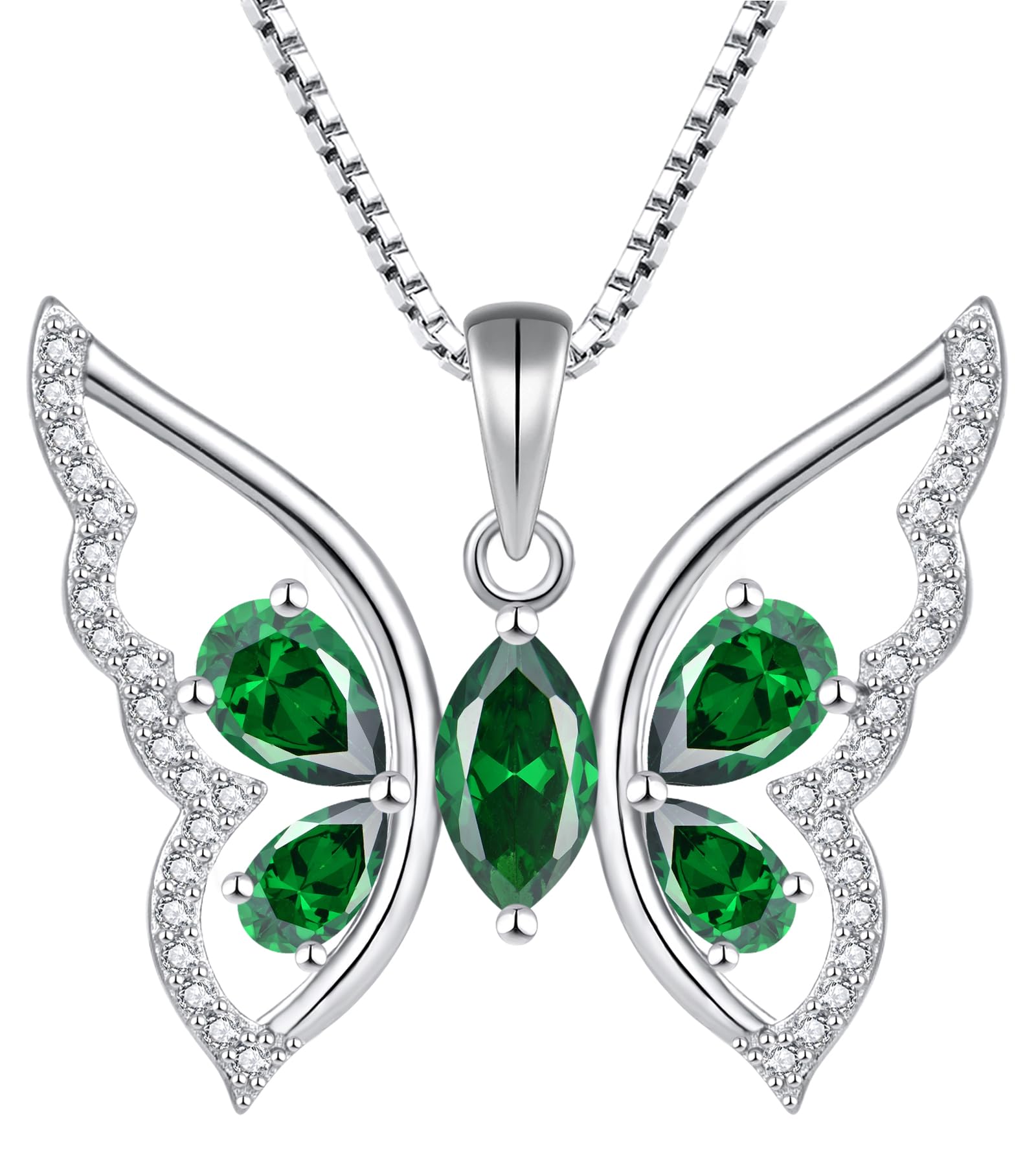 YL Women's Butterfly Necklace 925 Sterling Silver Flower Rose Pendant Birthstone Halo Jewelry