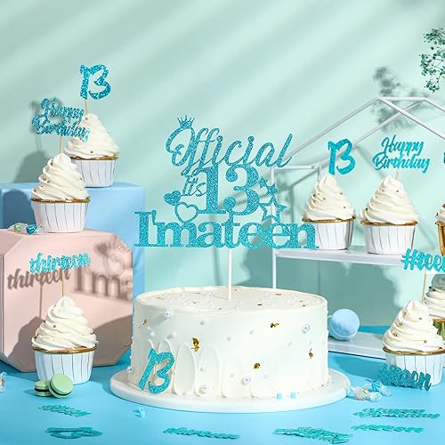 Miniatura 9 de Decoraciones de pastel con purpurina del número 13  Decoración oficial de 13 I'm a Teen con 24 adornos para cupcakes morados para adolescentes,