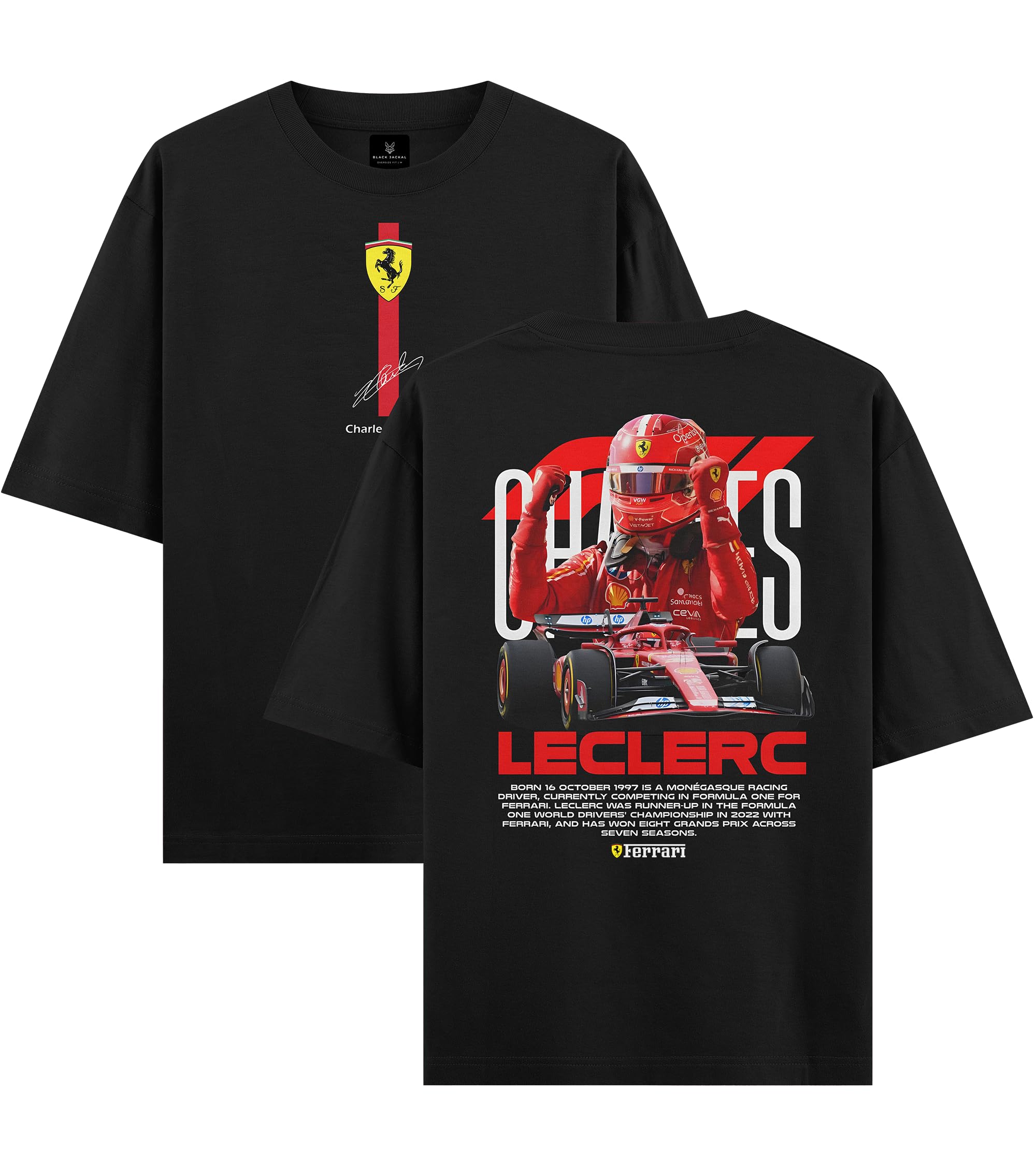 Black Jackal | F1 Racing Driver Graphic Oversized T-Shirt for Men & Women | Charles Leclerc Inspired Design | Formula 1 Motorsport Tee | Premium 240 GSM Cotton | Unisex Fit-image-42