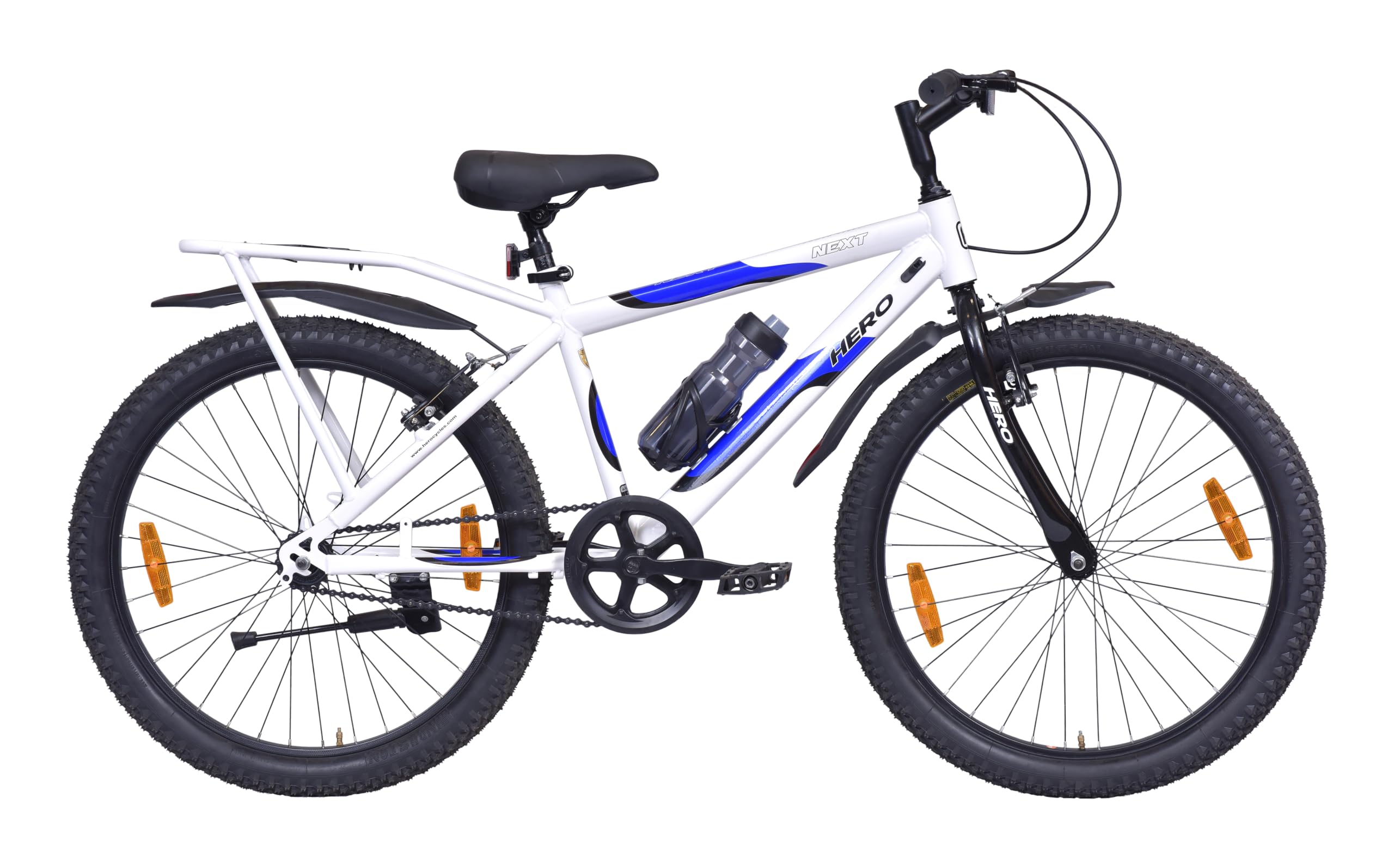 Hero Next 26T Single Speed Mountain Bicycle for Mens | Rigid Suspension | Integrated Carrier | V Brake | Frame 17.5 Inches | White-Blue | 85% Assembled Bicycle-image-7