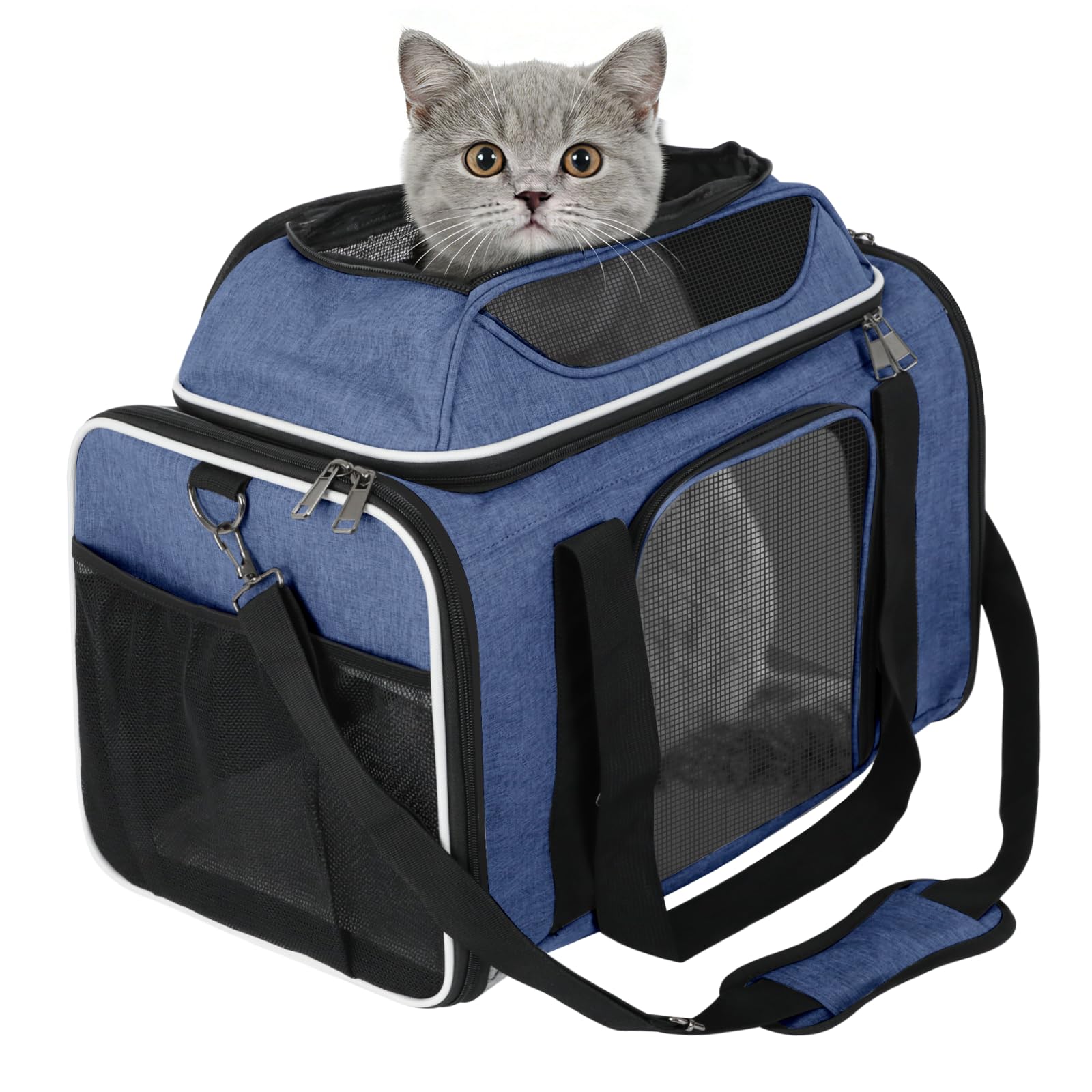 Sac transport chat pliable bleu idéal pour les voyages et les vacances
