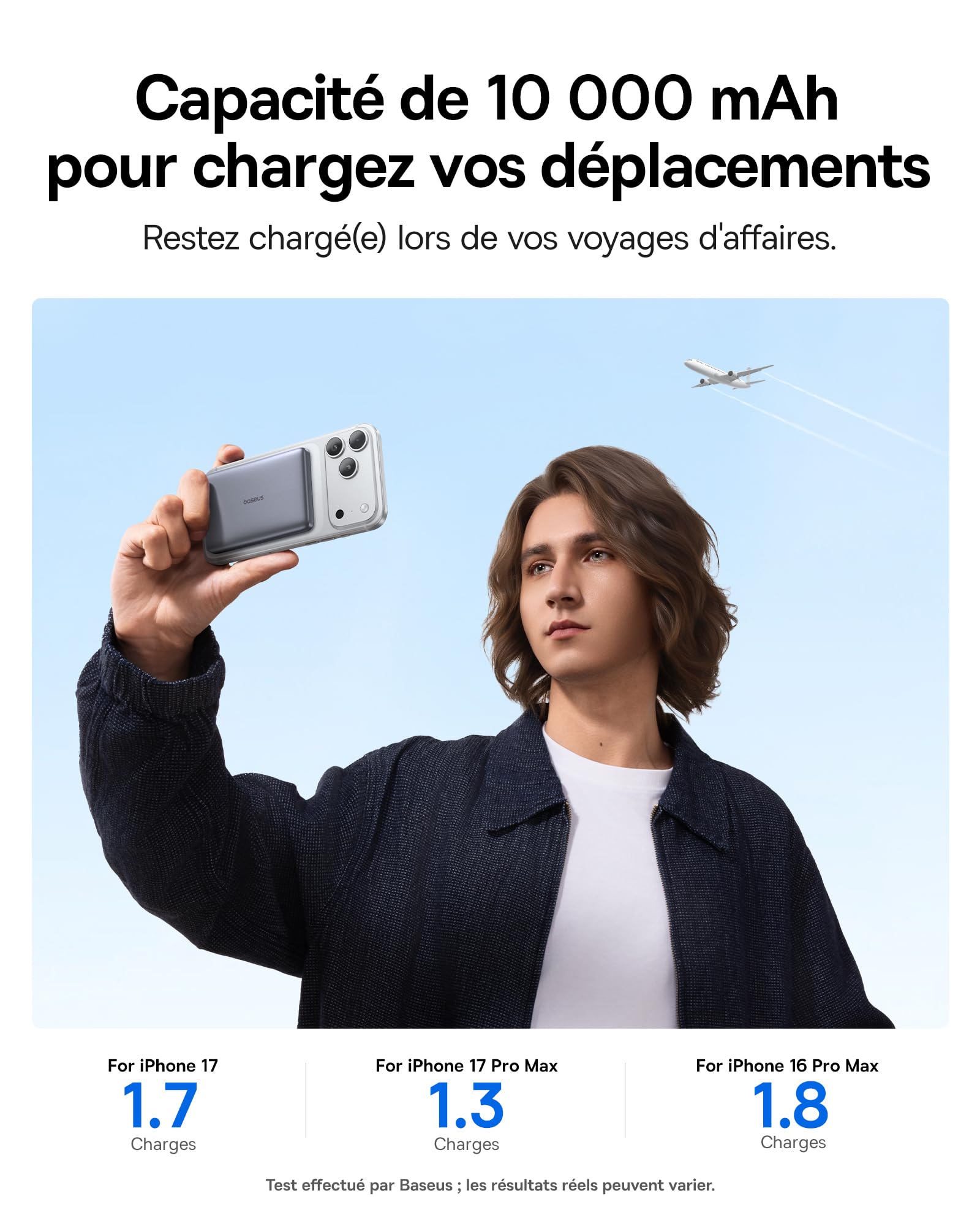 Baseus Picogo Powerbank, 10000mAh Qi2 Magsafe Powerbank, Ultra Slim, 15W Wireless Charge Rapide et PD 27 W, Batterie Externe Magnétique pour iPhone 17/16/15/14/13/12, Gris