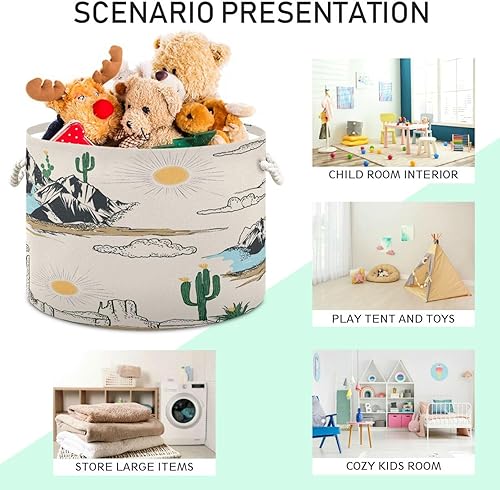 Miniatura 4 de Cesta de cuerda de algodón con diseño de paisaje del desierto occidental, cesta grande y redonda para ropa sucia para bebé, manta de juguetes,