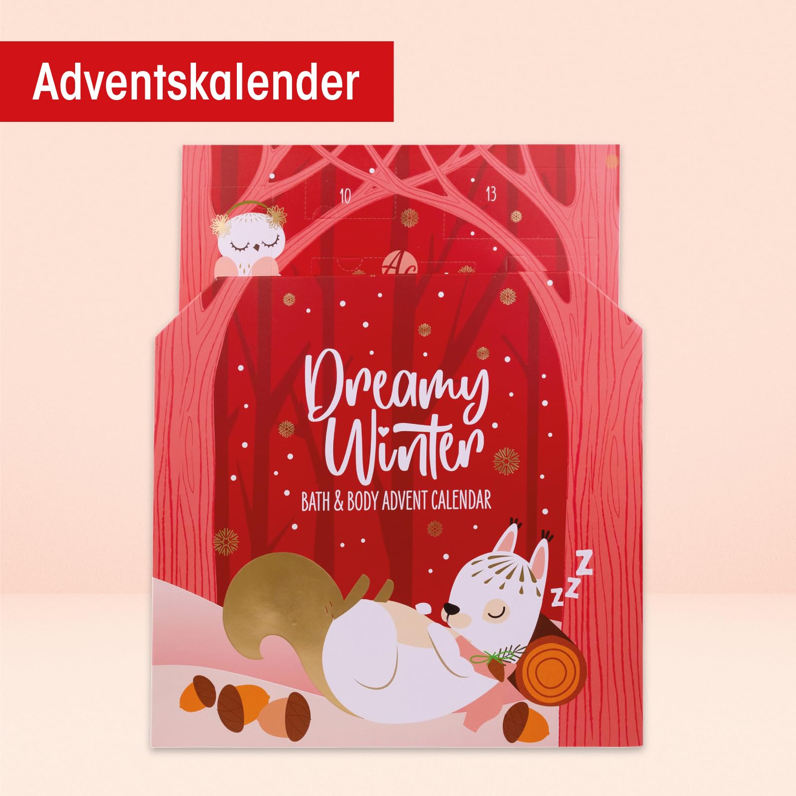 Accentra Kalendarz adwentowy z 24 produktami do pielęgnacji – kalendarz adwentowy Beauty z balsamem do ciała, kulkami kąpielowymi, żelem pod prysznic, szamponem, balsamem do ust, kremem do rąk