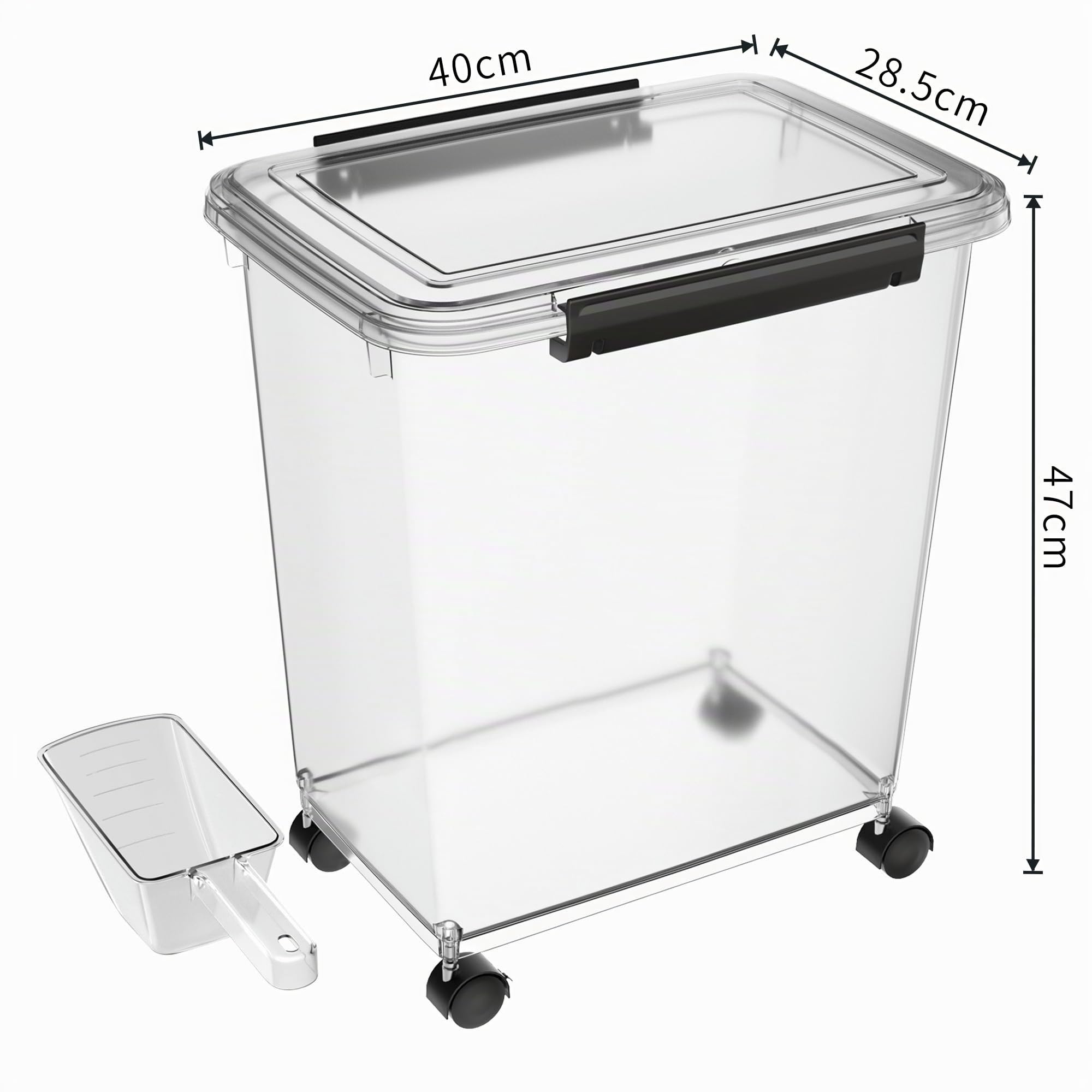 Cetomo 32L*3 Contenitori per Cibo per Cani Ermetici con Ruote, Guarnizione Silicone e Chiusura a Scatto, Scatole di Conservazione, Trasparente, 32L(12kg), 3 Unità