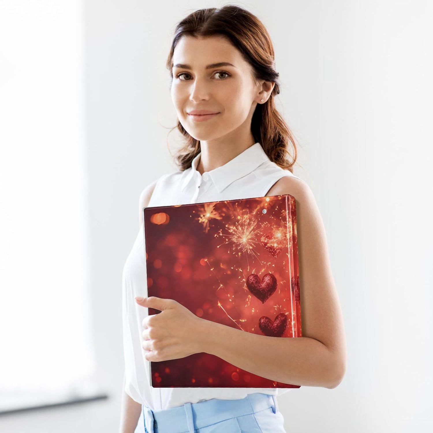 Valentine's Day Hearts 3 Ring Binders, 1.5” Round Ring Binders with Clipboard - Letter Size, 3 Interior PVC Clear Pockets & Anti-Slip Clip for Office School Supplies, 2PCS