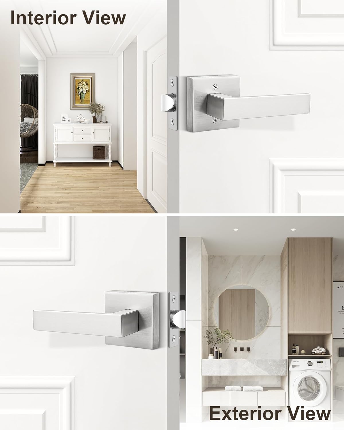 Probrico 5 Pack Square Door Lever Door Lock Handle Lockset Keyless Doorknobs Passage Knobs Lockset Interior Hallway Passage Closet in Satin Nickel