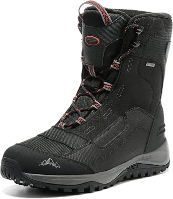 ROCKMARK Mens Winter Snow Boots Outdoor Warm Mid Calf Waterproof Durable Boot Non-Slip Warm Climbing Shoes