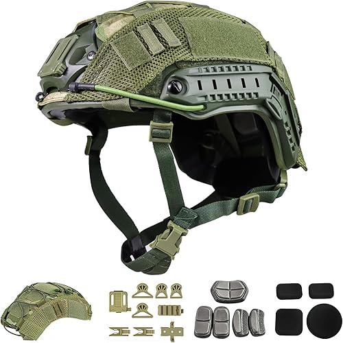 Miniatura 2 de TacSnake Casco táctico Airsoft Paintball rápido con cubierta de casco, PJ tipo táctico multifuncional protector NVG Mount para Multicam deportes